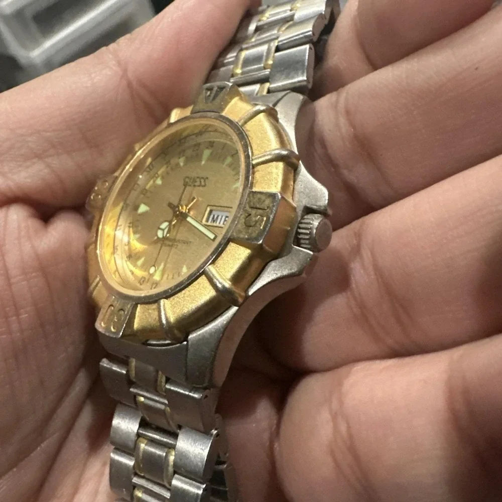 Working Guess Watch Unisex 40mm‎ Two Tone  Gold Dial Steel New Battery Fit 7in